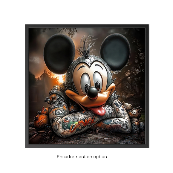 Bad Mickey : Photo de Mickey Mouse de Disney avec des tatouages, dans un cadre noir, dans un style cartoon, avec ...