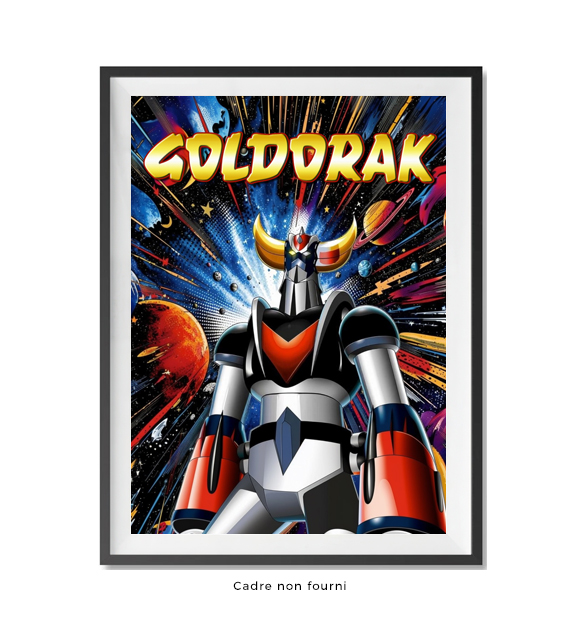 Tableaux : Le tableau Goldorak Pop Art présente le célèbre robot de science-fiction en position centrale, vu...
