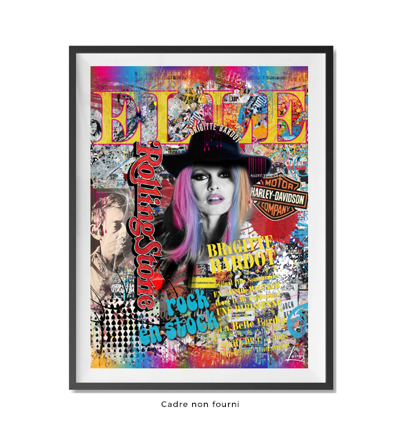 Tableaux : le visage de Brigitte Bardot en gros plan, positionné au centre de l’œuvre. Le style est résolu...