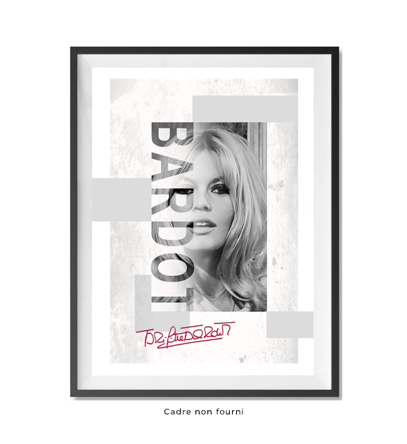 Tableaux : le visage de Brigitte Bardot en gros plan, positionné au centre de l’œuvre. Le style est résolu...