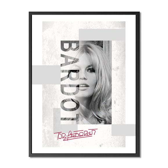 le visage de Brigitte Bardot en gros plan, positionné au centre de l’œuvre. Le style est résolu...