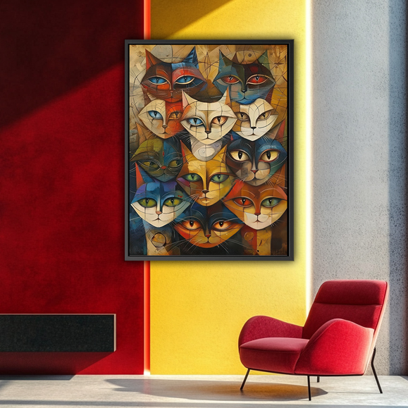 Tableau contemporain - Chats Abstraits