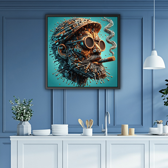 Tableau contemporain - Metal Head Aquamarine 