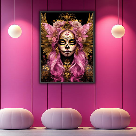 Tableau pop art - Skull Pink Lady